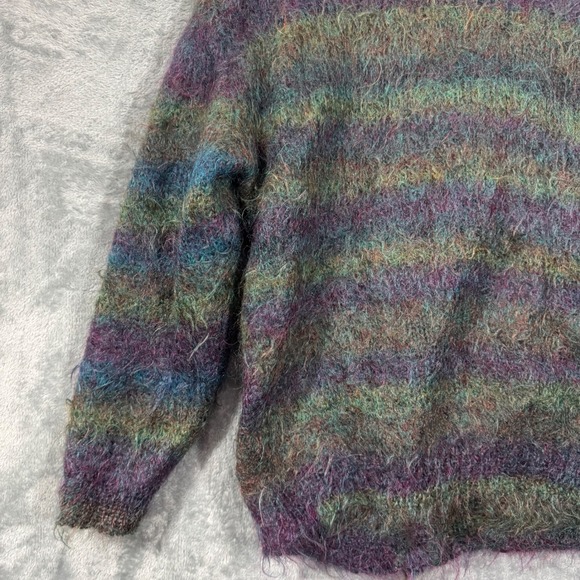 Vintage Multicolor Fuzzy Striped Mohair Blend Cardigan Sweater - Picture 10 of 12